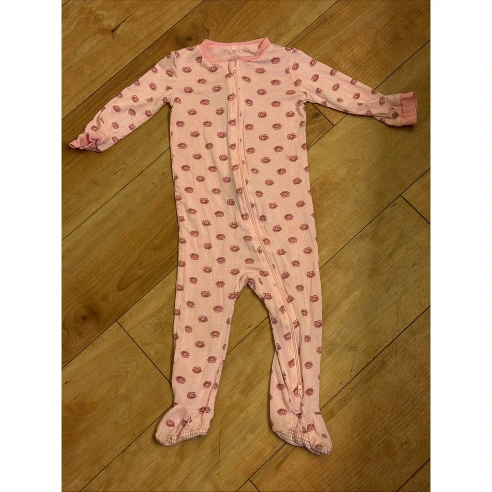 Milkberry Baby Girls 12 Months Pink Cabbage Footed Sleeper Pajamas VGC